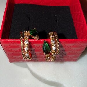 Gold-Tone Snake Earcuff with Emerald and Diamond Crystals